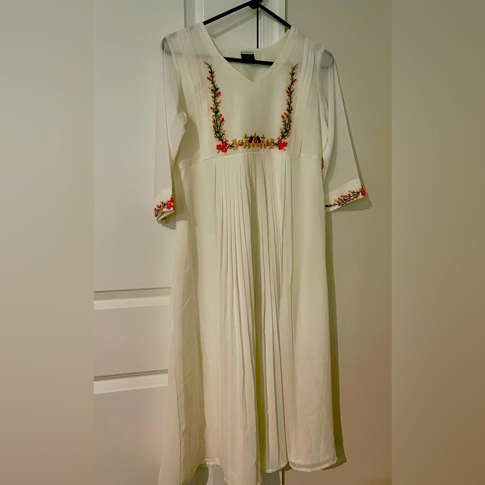 NWOT White Dress with Floral Embroidery